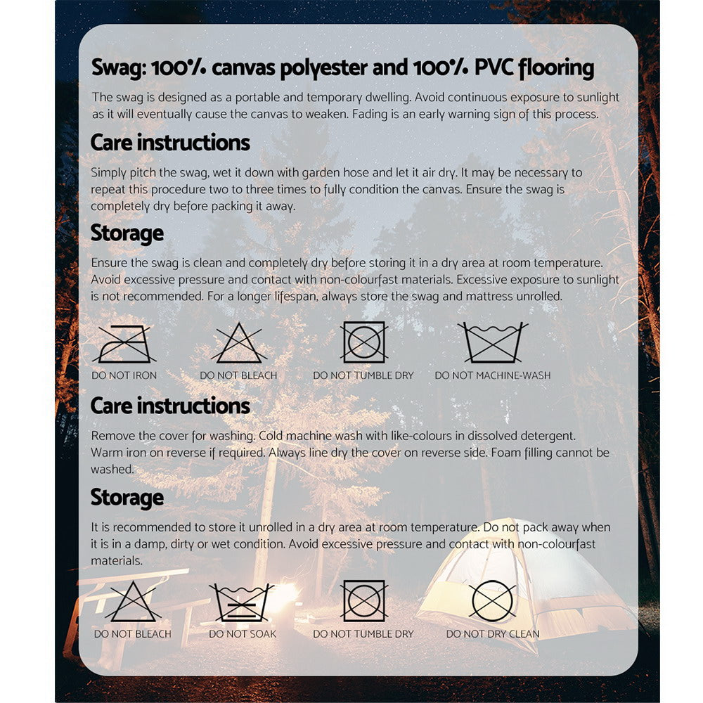 Weisshorn Double Swag Camping Swags | Deluxe Canvas Tent | Dark Grey