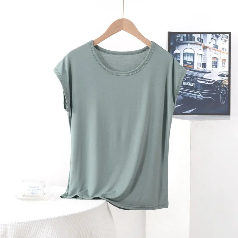 Plus Size Boho Casual Modal Tee | Lightweight O-Neck Solid Colour Summer T-Shirt (XL to 8XL)