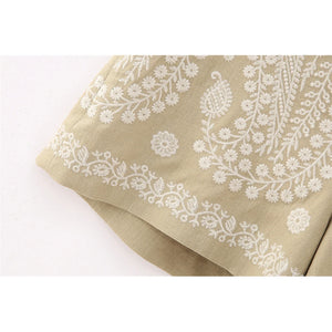 Women's Floral Casual High Waisted Shorts | Khaki + Navy | Sizes XS-L