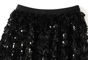 Fluffy Hippie Long Skirt With Sequin | Black Or White | Sizes M-L