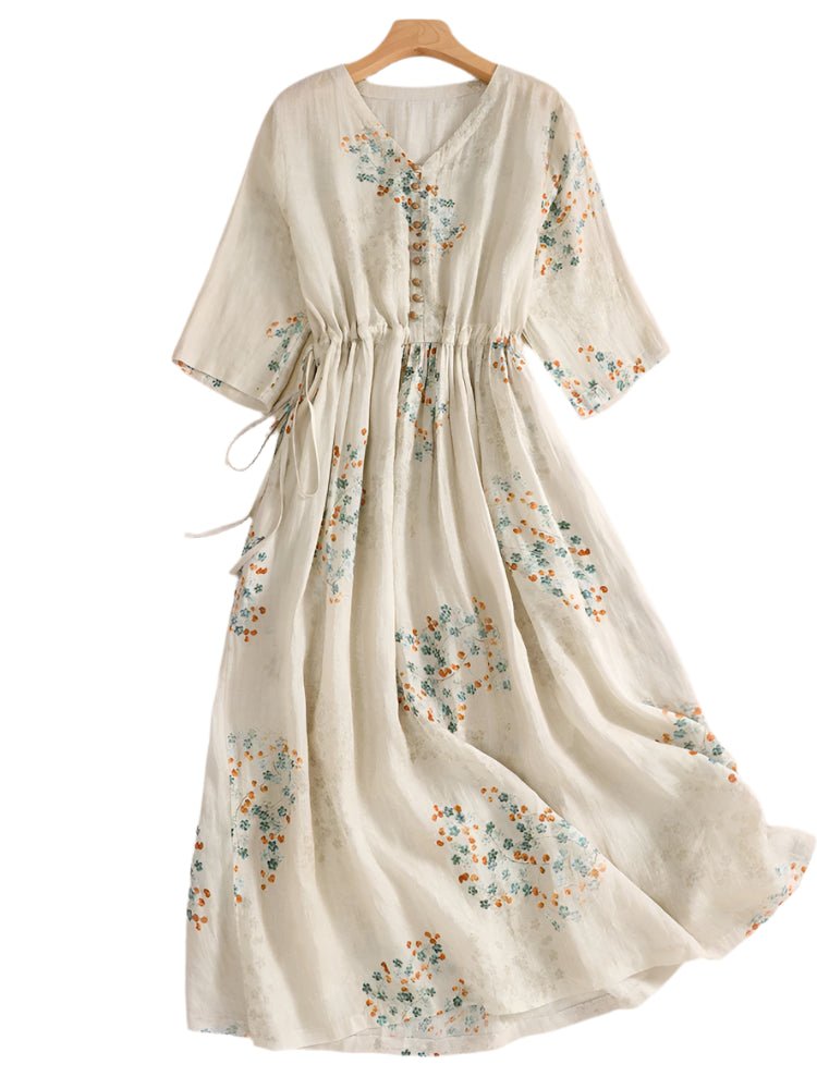 Bohemian Hippie Women's Long Beach Dress | Vintage Floral Print | Elastic Waist | V - Neck Casual Summer Robe | S - 2XL