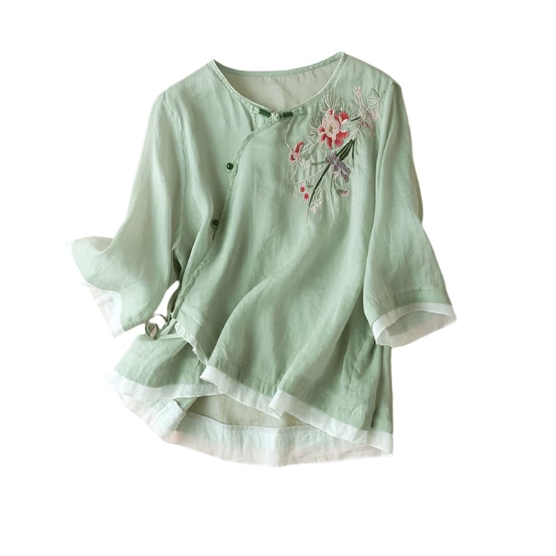 Women's Bohemian Floral Cotton Linen Blouse | Hippie Loose Fit Short Sleeve Shirt | Spring Summer Top M - 4XLtop