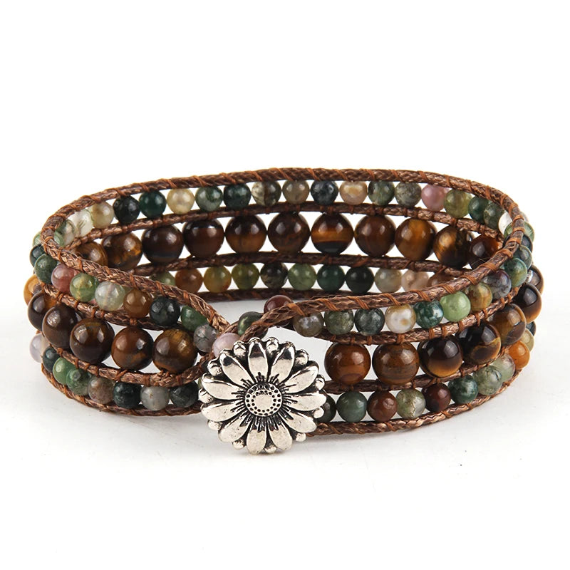 Cute Handmade Energy Beaded Bracelet With Hippie Flower | Earthy Colours