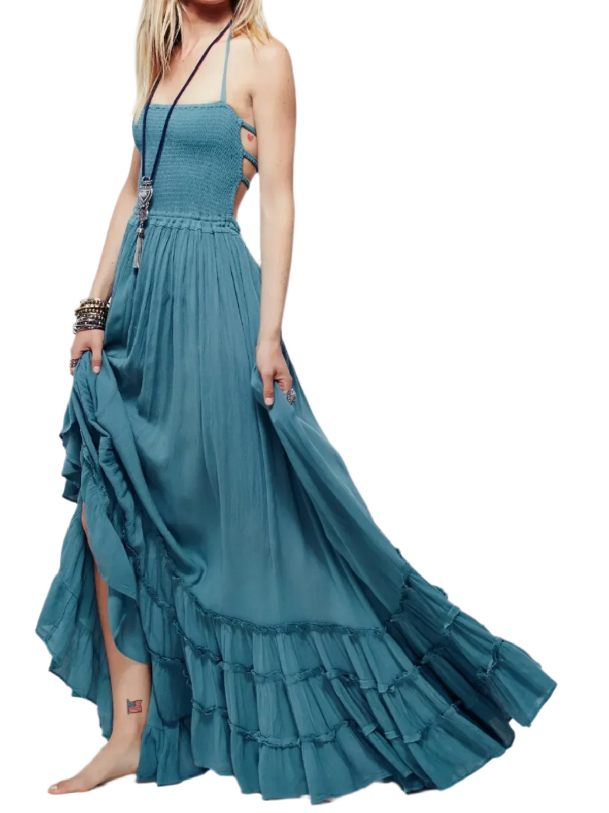 Boho Backless Beach Dress | Strapless Cotton Holiday Maxi Dress for Women | Empire Waist Hippie Summer Dress | S-XXL