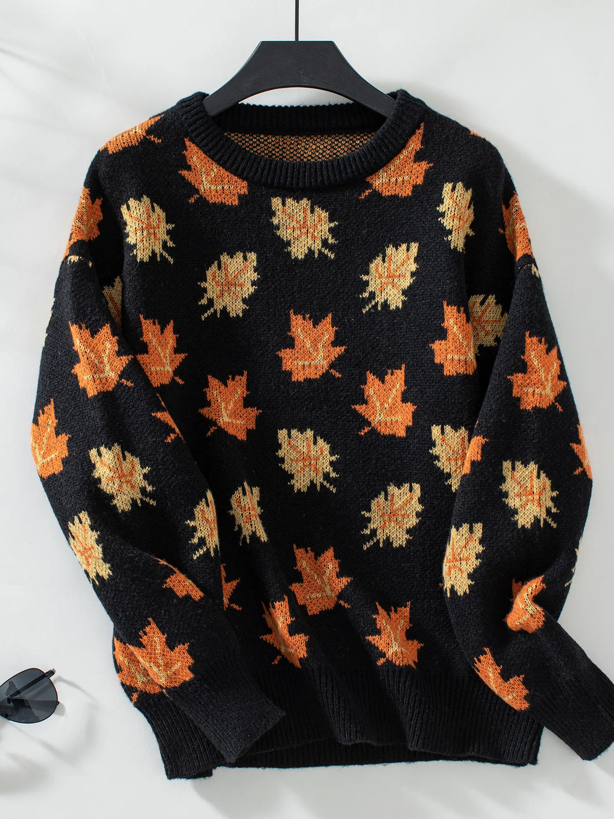 Women's Knitted Pullover Sweater With Maple Leaf Print | Sizes S-XL