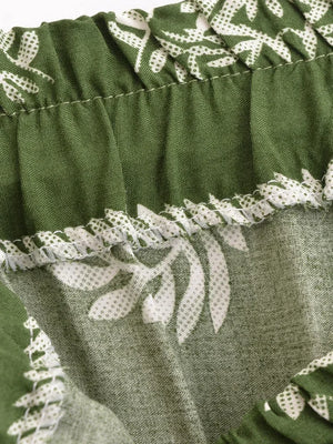 Bohemian Green Floral Wide-Leg Pants | Rayon Loose Fit High Hip Elastic Waist Trousers | S–L