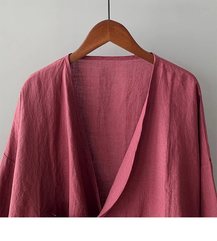 Women's Bohemian Cotton Linen Lace - Up Shirt | Hippie Long Sleeve Casual Blouse | Solid Colour V - Neck Top S–3XL