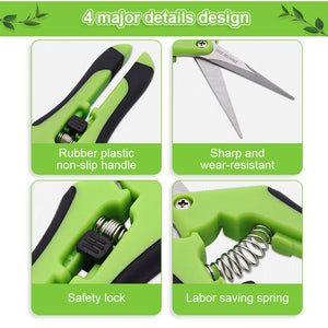 Garden Sping Loaded Secateur Shears | Green Colour | Elbow Blade | Stainless Steel