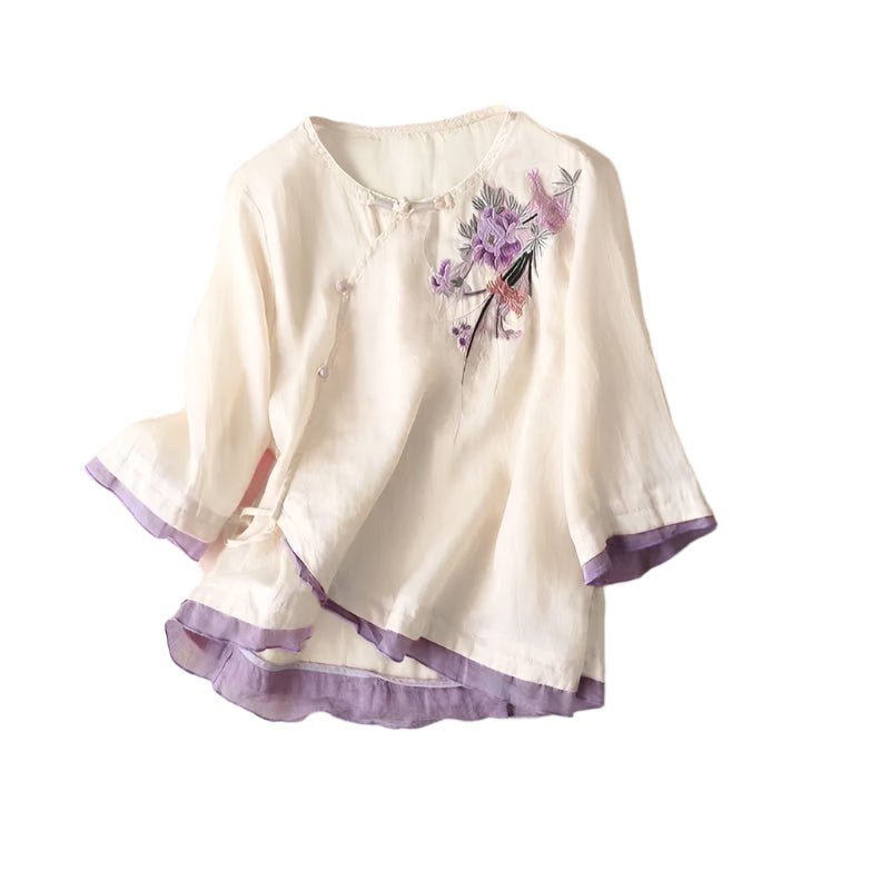 Women's Bohemian Floral Cotton Linen Blouse | Hippie Loose Fit Short Sleeve Shirt | Spring Summer Top M - 4XLtop