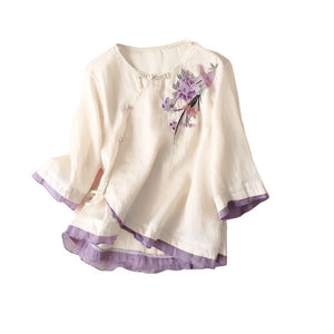 Women's Bohemian Floral Cotton Linen Blouse | Hippie Loose Fit Short Sleeve Shirt | Spring Summer Top M - 4XLtop