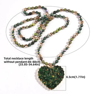 Bohemian Styled Natural Stone Necklace With Heart Shaped Pendant | Green