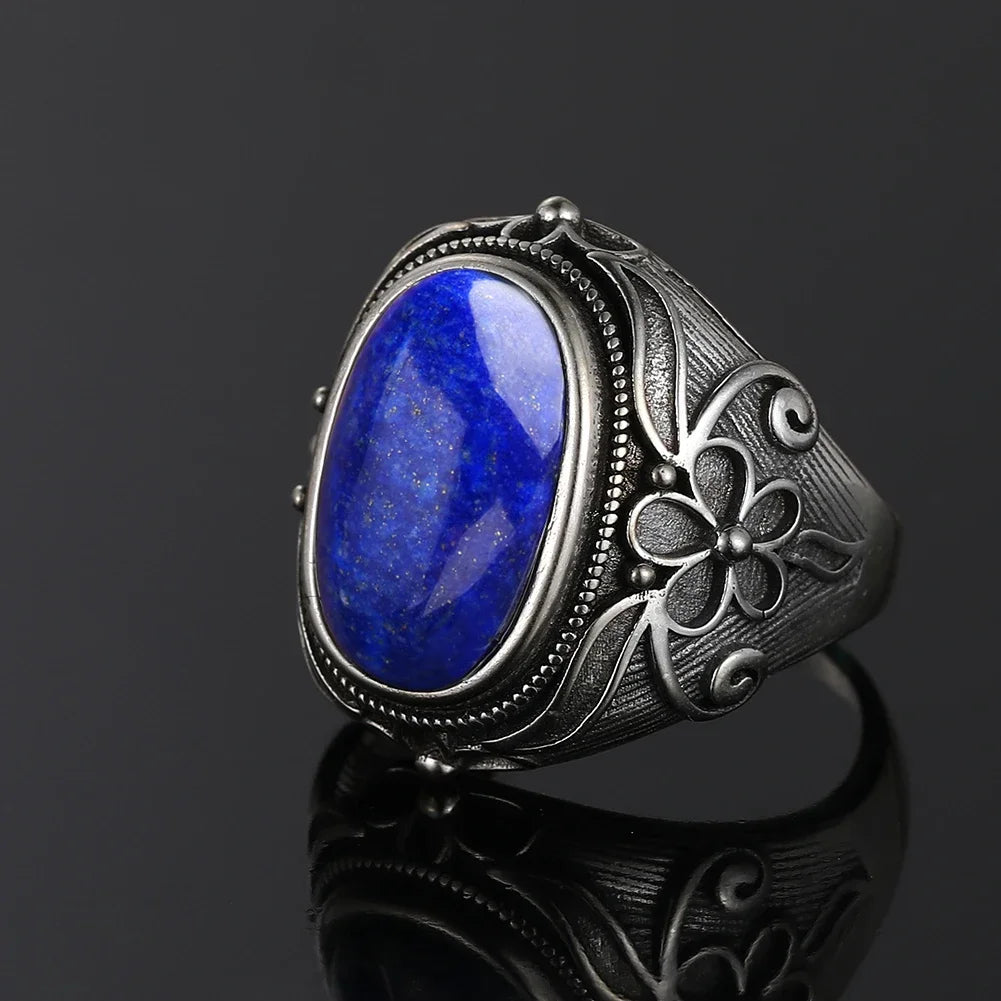 Bohemain Ring With 11x17MM Oval Lapis Stone | 925 Silver | Sizes 6-10