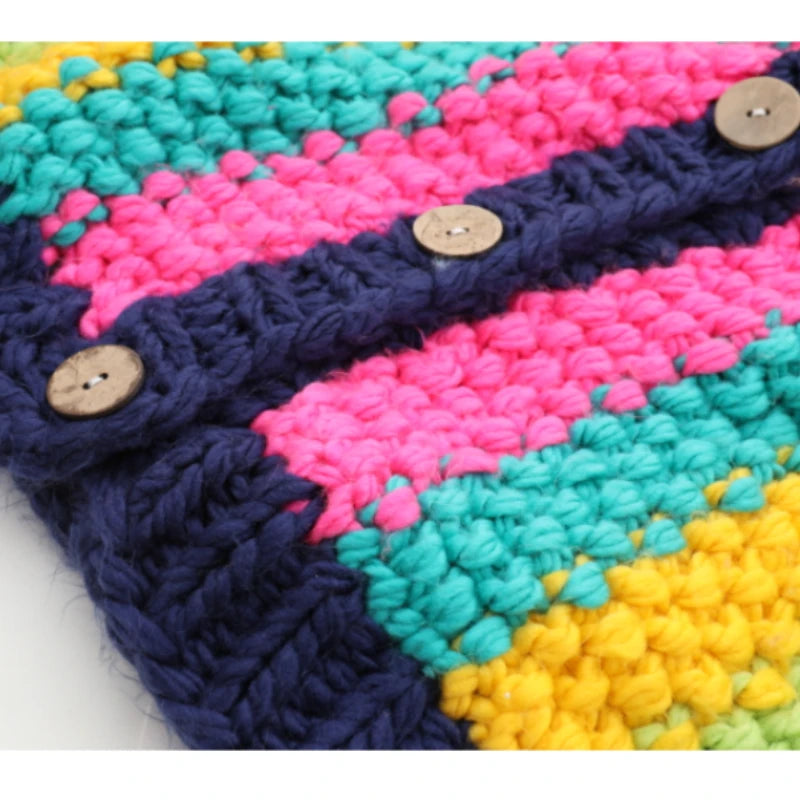 Chunky Handmade Rainbow Cardigan | Loose Knit Multicolour Acrylic Sweater | Hippie Autumn/Winter One Size