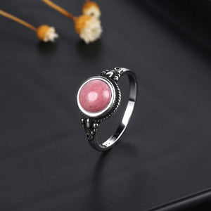 925 Silver 8mm Natural Rhodochrosite Ring | Sizes 6-10