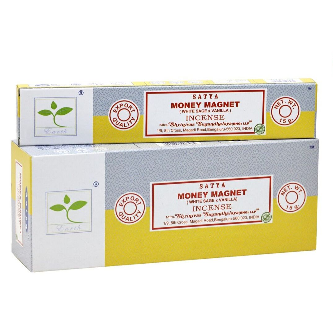 Satya Earth Money Magnet Incense | White Sage & Vanilla | 15g x 6 Pack | Hand-Rolled in India