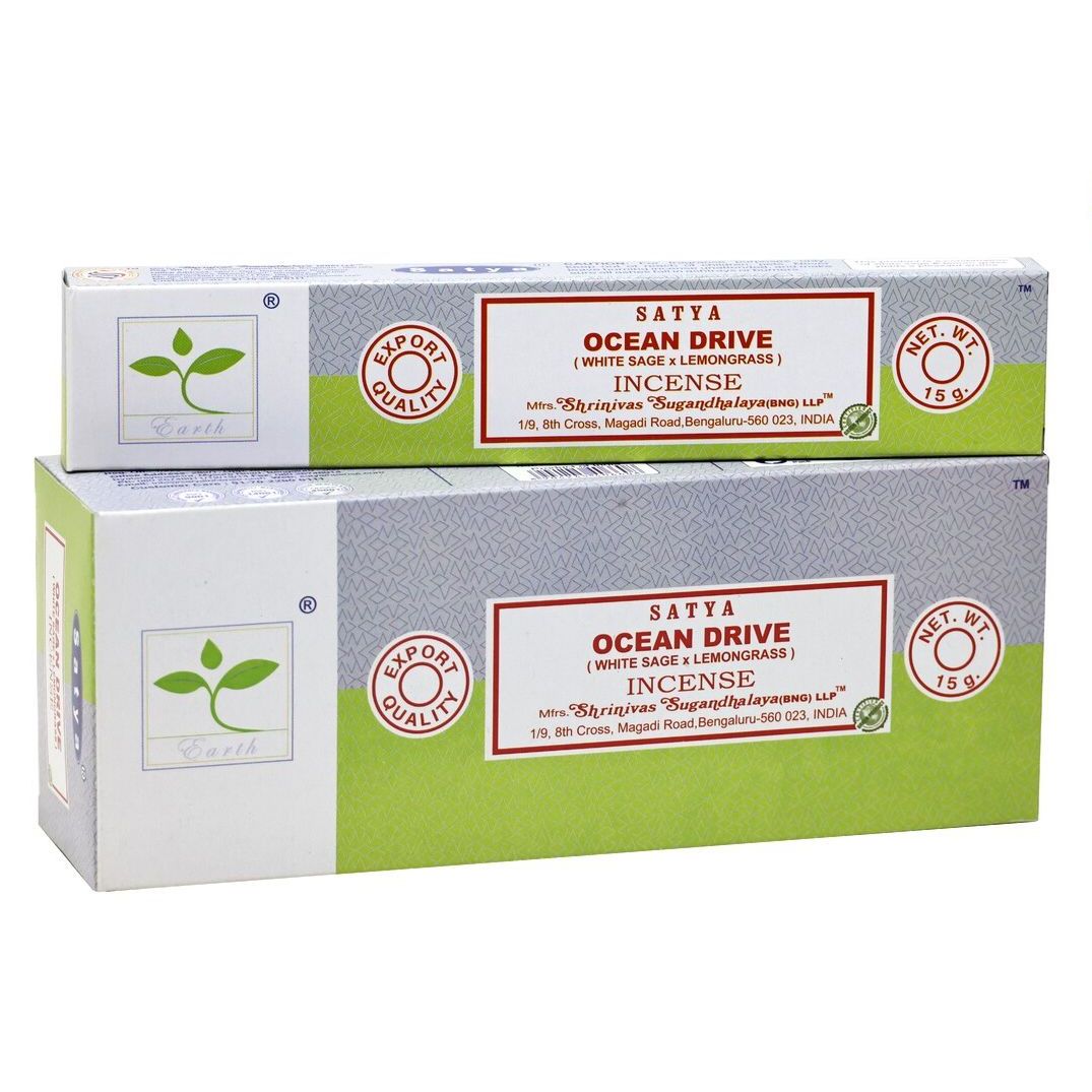 Satya Earth Ocean Drive Incense | White Sage & Lemongrass | 15g x 6 Pack | Hand-Rolled in India