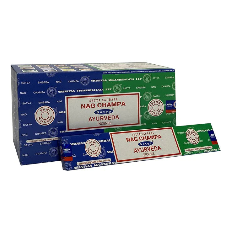 Satya Nag Champa And Ayurveda Incense Sticks - 192g Mixed Box