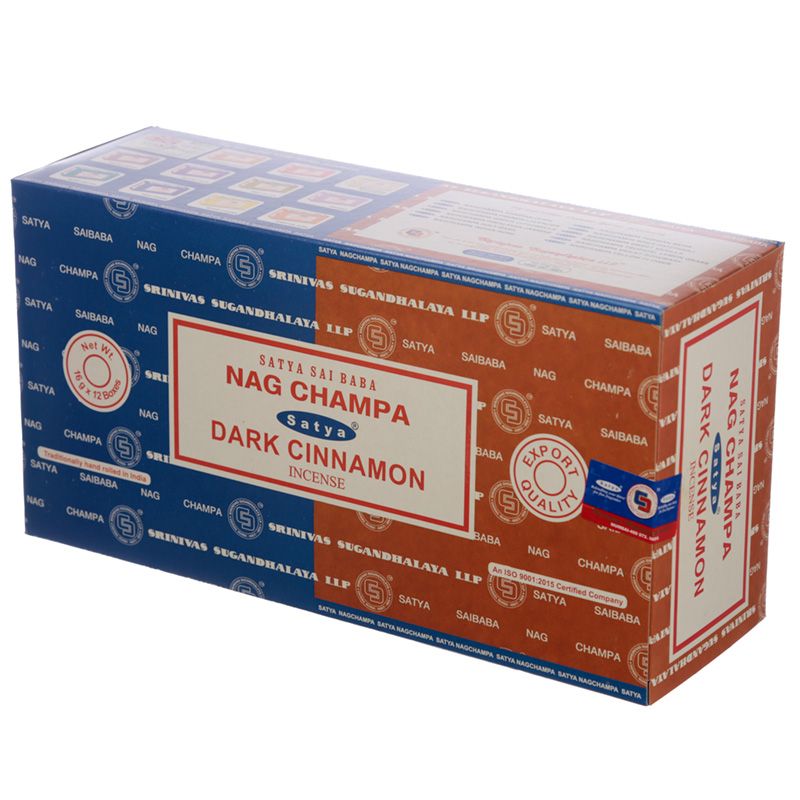 Satya Nag Champa And Dark Cinnamon Incense Sticks - 192g Mixed Box
