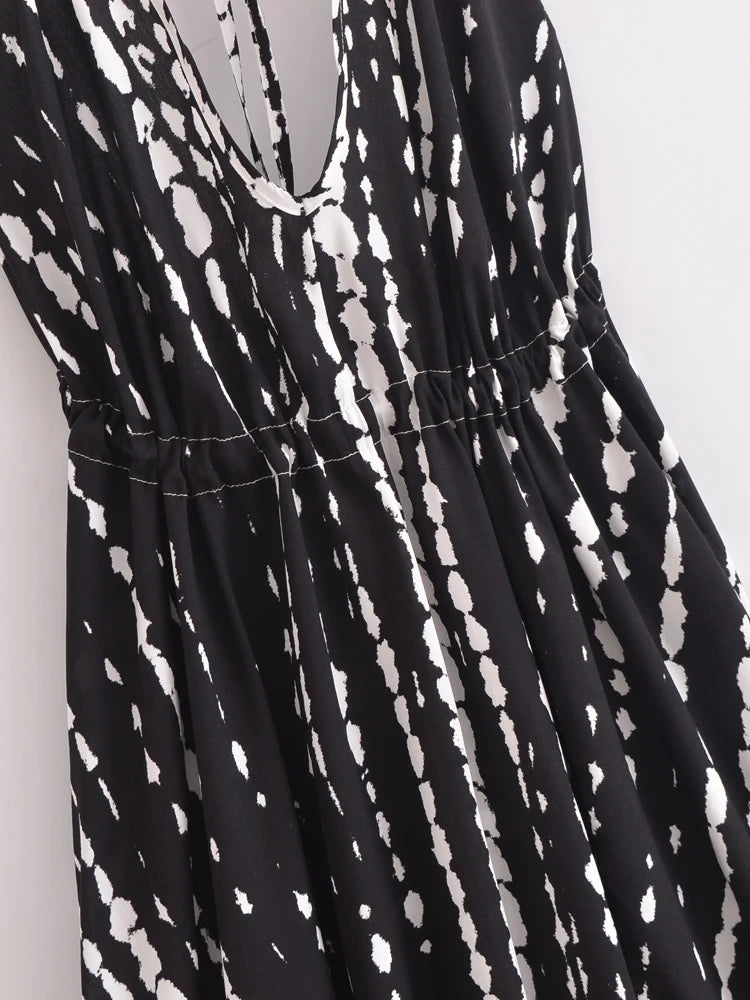 Bohemian Backless High-Low Maxi Dress | Floral Strapless Rayon Summer Holiday Dress with Tassels | Black, Sage, Orange, Aqua | S–L