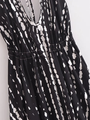 Bohemian Backless High-Low Maxi Dress | Floral Strapless Rayon Summer Holiday Dress with Tassels | Black, Sage, Orange, Aqua | S–L