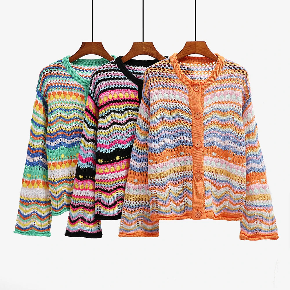 Colourful Hippie Striped Sweaters | Knitted + O-Neck | S-XL