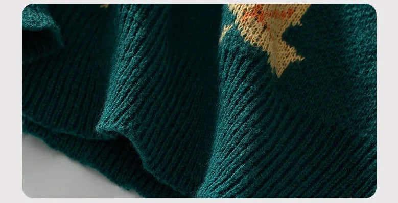 Women's Knitted Pullover Sweater With Maple Leaf Print | Sizes S-XL