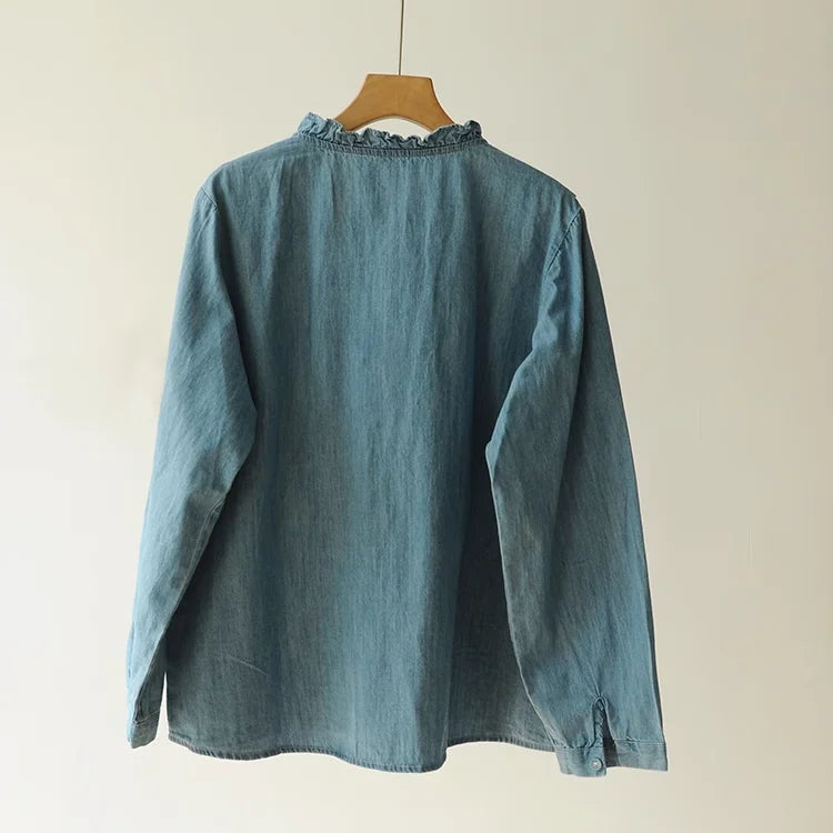 Women's Hippie Flower Long Sleeve Blouse | Ruffled Collar | Free Size