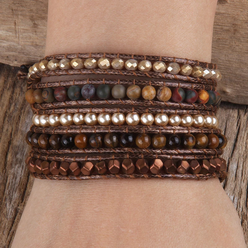 Earthy Brown Bohemian Beaded Bracelet Wrap | Hand Crafted