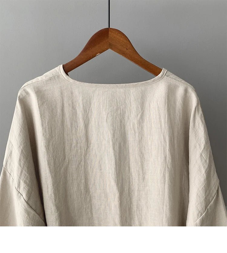 Women's Bohemian Cotton Linen Lace - Up Shirt | Hippie Long Sleeve Casual Blouse | Solid Colour V - Neck Top S–3XL