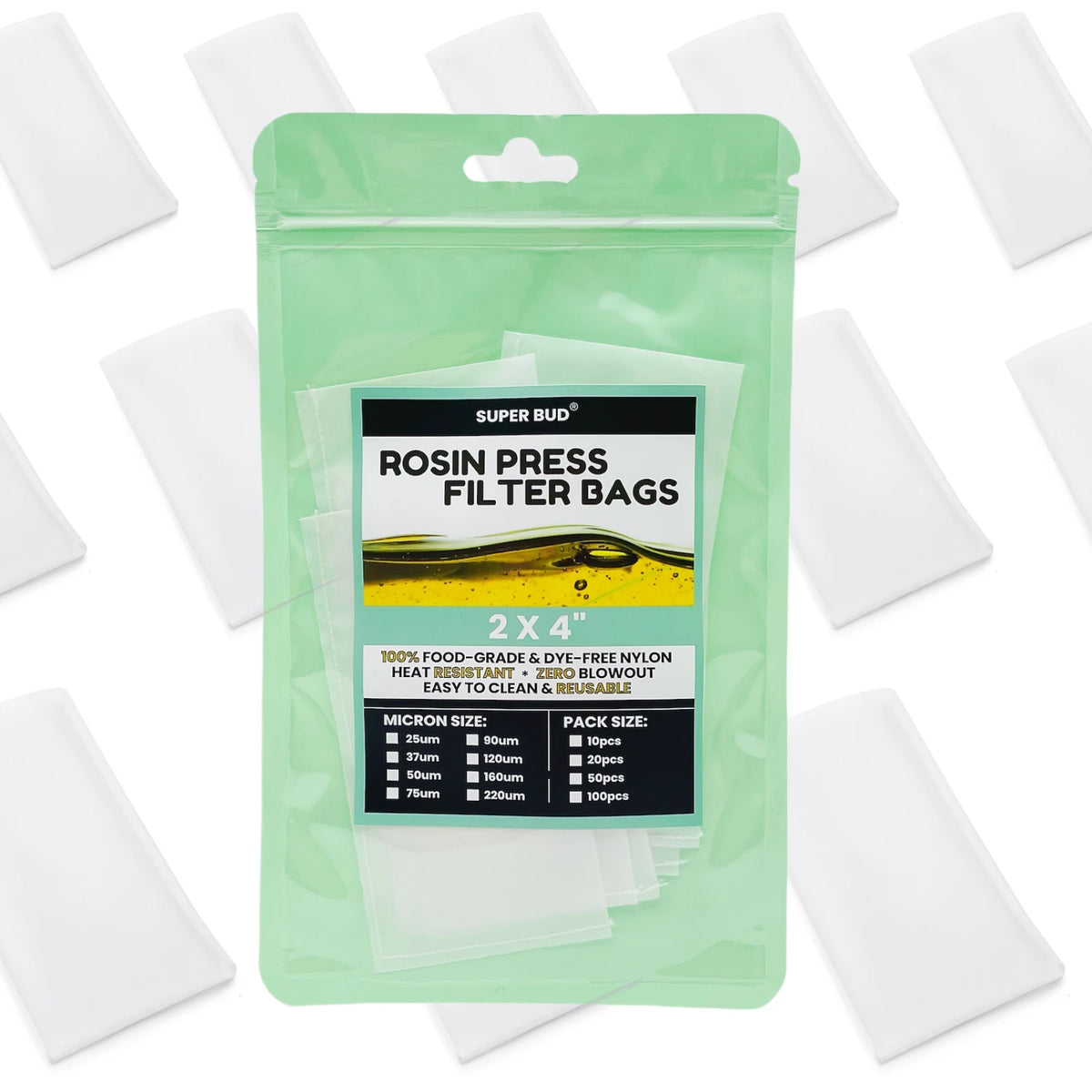 Premium Rosin Press Filter Bags | 25–220 Micron Nylon | Food-Grade, Dye-Free & Heat-Resistant | For Wax, Oil & Rosin Extraction
