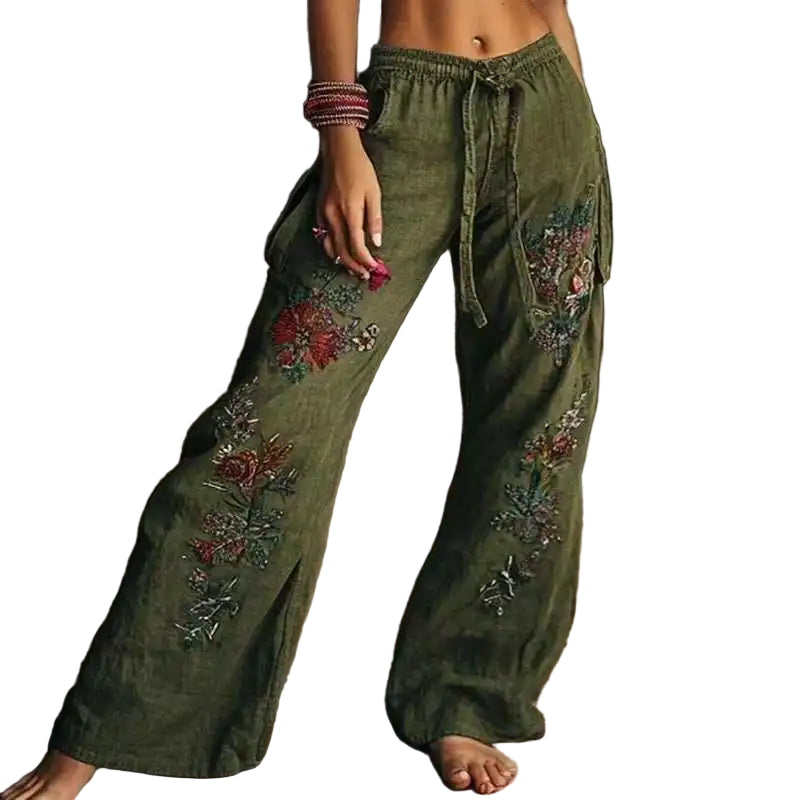 Boho Vintage Wide-Leg High-Waist Pants (Floral Ethnic Prints) | S–3XL | Various Colours