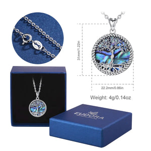 925 Silver Tree Of Life Necklace With Blue Mother Of Pearl Backing