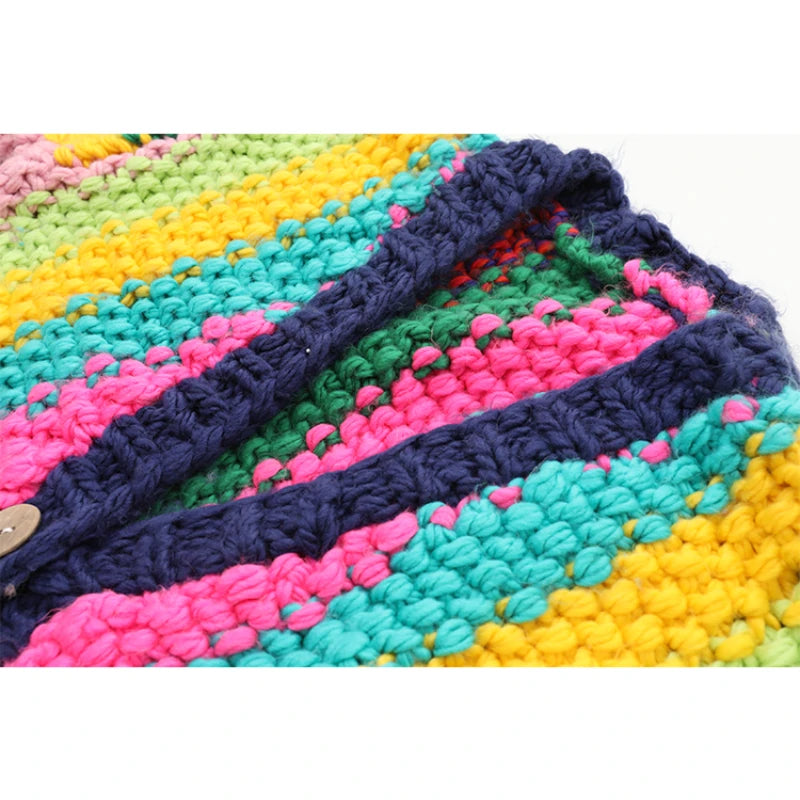 Chunky Handmade Rainbow Cardigan | Loose Knit Multicolour Acrylic Sweater | Hippie Autumn/Winter One Size