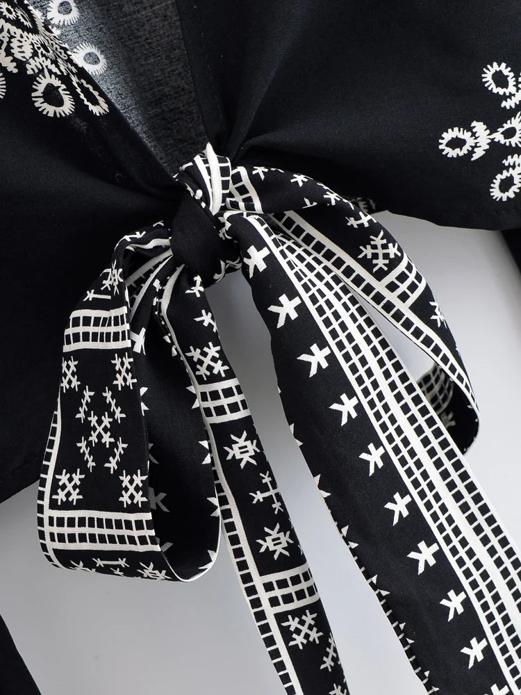 Bohemian Floral Kimono Cover-Up | Ruffle Flare Sleeve Short Beach Wrap | Bright Pink or Black | S–L