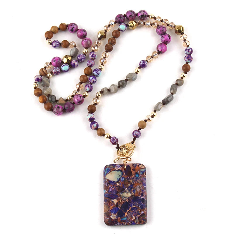 Hand Crafted Purple Bohemian Square Pendant Necklace