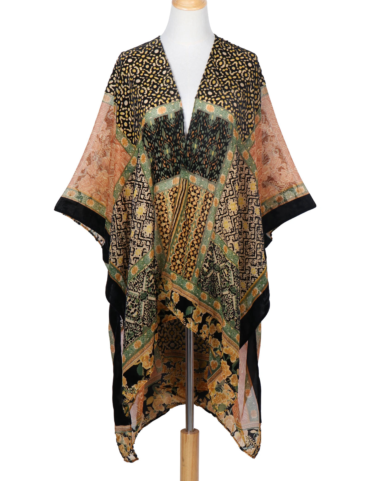 Bohemian Burnt Plush Velvet Kimono | Women's Long Floral Beach Cover - Up with Tassels | One Size | Various Colourstop