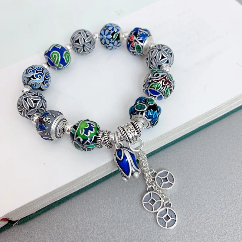 Elegant 925 Sterling Silver Enamel Handmade Bracelet