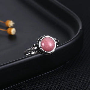 925 Silver 8mm Natural Rhodochrosite Ring | Sizes 6-10