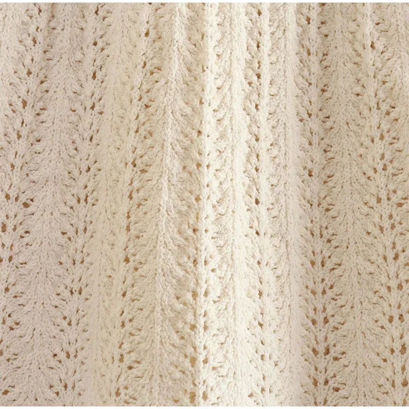 White Women's Hippie Hollowed Out  Knitted Sleeveless Top And Skirt | Size S-L