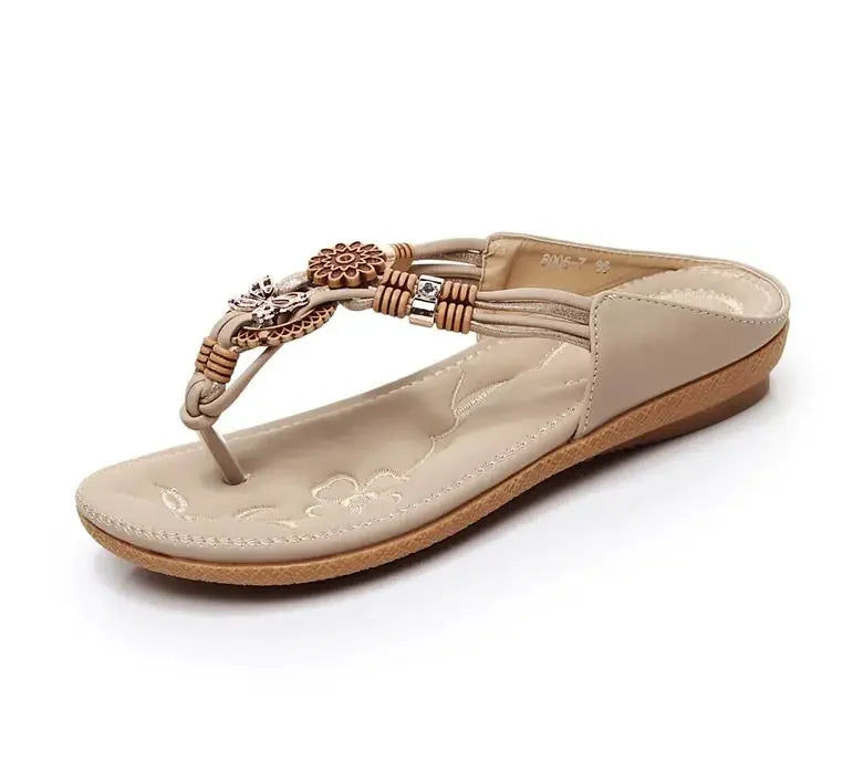 Women's Rhinestone Sandals | Soft PU Leather Flip Flops | Summer Fashion | Black & Beige | Sizes 36-41
