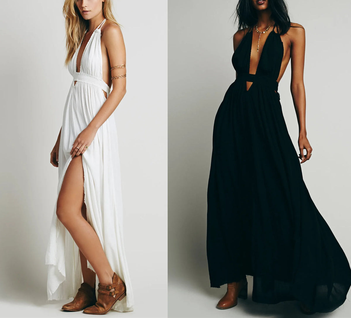 Boho Beach Sundress | V Neck Backless Maxi Dress | Cotton Holiday Dress for Women | 4 Colour Options