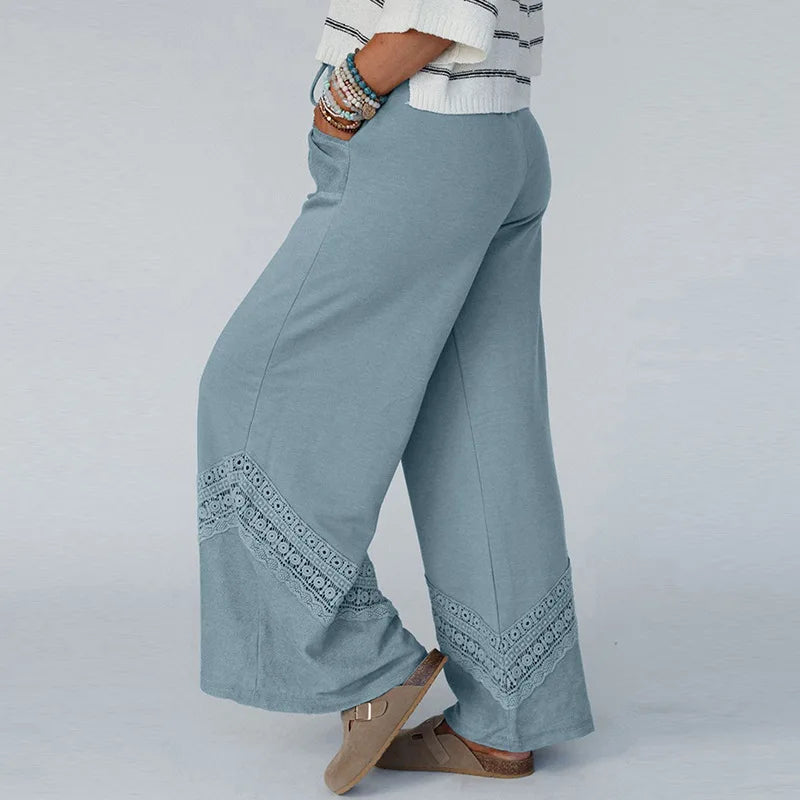 Bohemian Hippie Wide-Leg Pants | High Waist Cotton Blend Lace-Up Casual Loose Fit | Full Length | S–XL