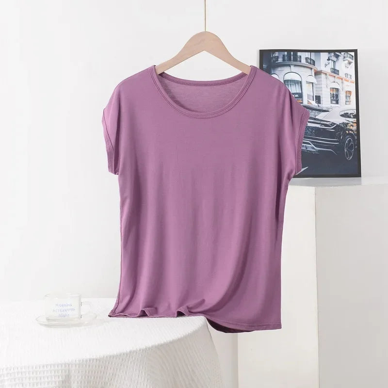 Plus Size Boho Casual Modal Tee | Lightweight O-Neck Solid Colour Summer T-Shirt (XL to 8XL)