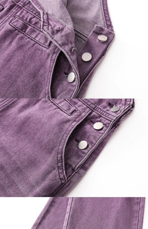 Vintage Purple Denim Overalls | Women’s High Waist Loose Fit Straight Leg Jumpsuit | XS–XL