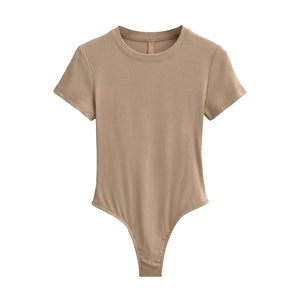 Bohemian Hippie Women's Summer Short Sleeve Knit Bodysuit | Stretchable Slim Fit | Casual Basic O - Neck Jumpsuit | S - L | 10+ Colourstop