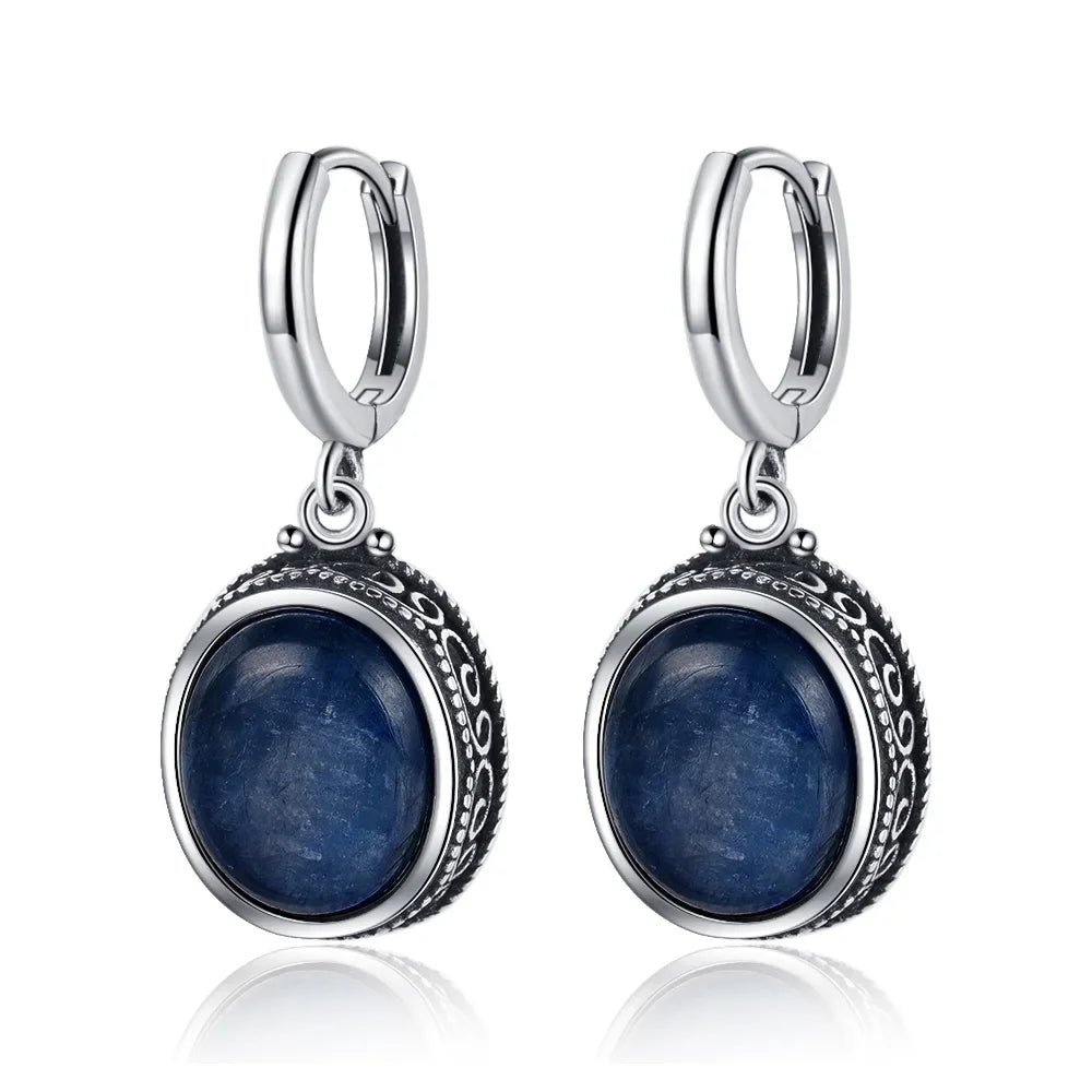 Oval Kyanite 925 Silver Bohemian Earrings