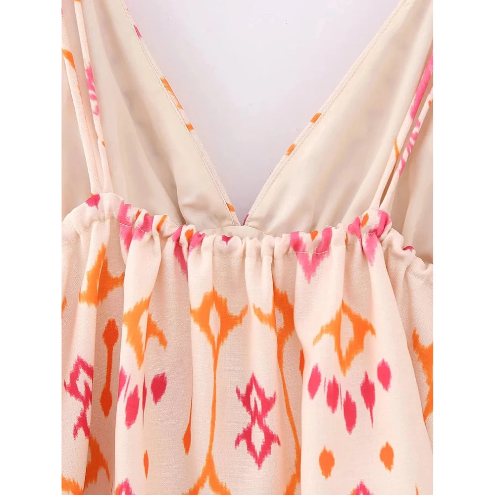 Women's Pink Bohemian Sleeveless Spaghetti Strap Vneck Top | XS - L