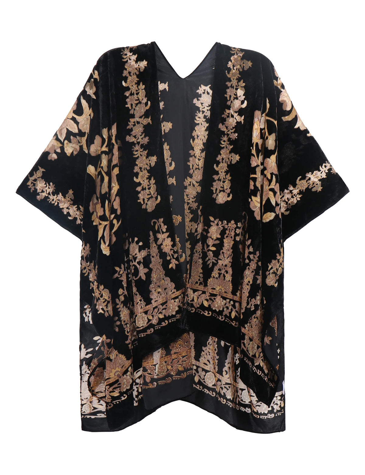Bohemian Burnt Plush Velvet Kimono | Women's Long Floral Beach Cover - Up with Tassels | One Size | Various Colourstop