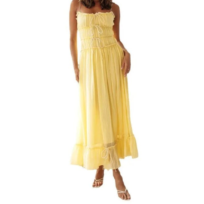 Women's Boho Ruffled Strap Maxi Dress | Summer Sleeveless A - Line Holiday Dress | Spaghetti Strap Empire Waist | S–XL