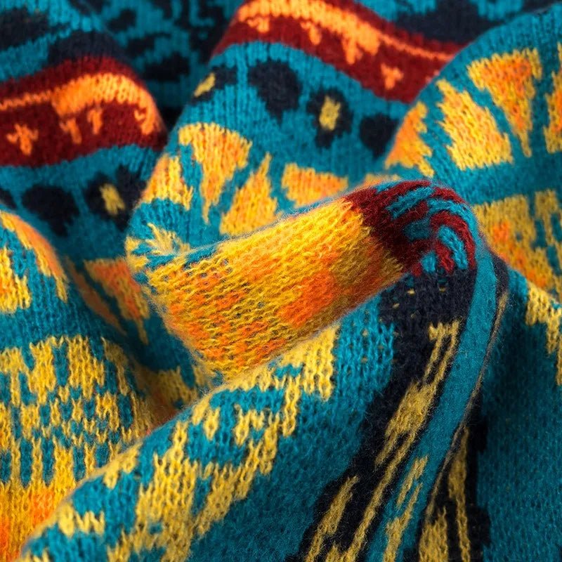 Bohemian Tassel Knit Kimono Cardigan | Indie Folk Hippie Style | Open Front Mid - Length Shawl